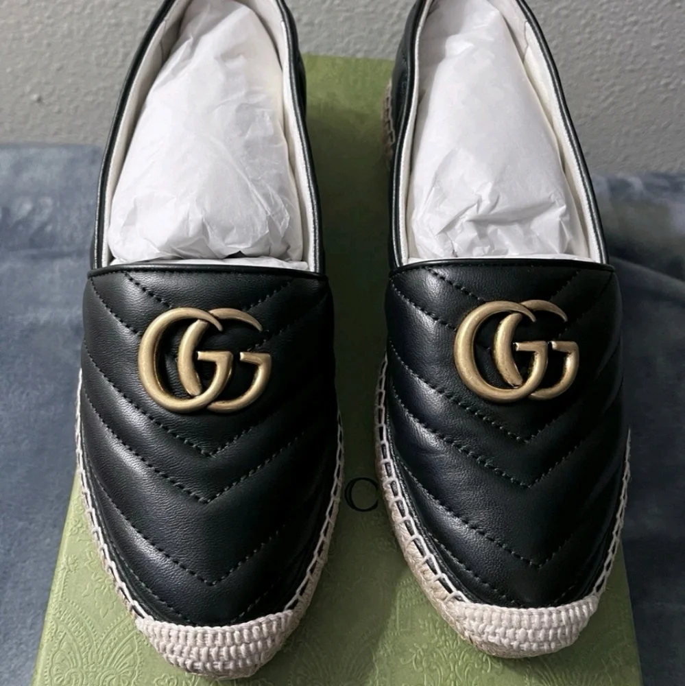 Brand New Gucci Double G Women’s Leather Black Espardrille Size 37.5 (US 7.5) - Picture 4 of 7